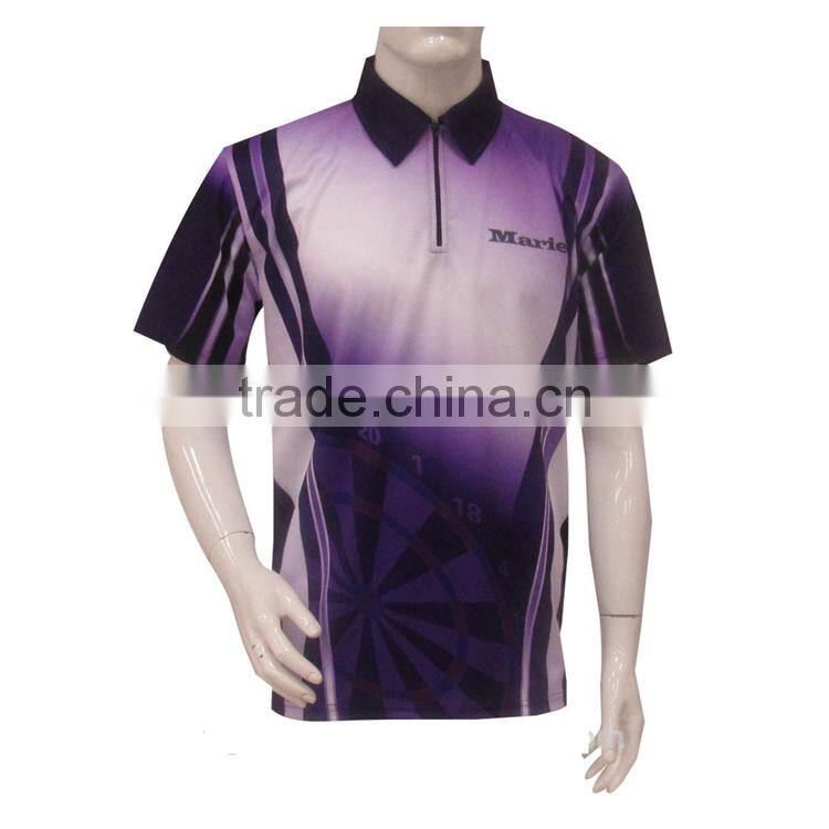 Design your own custom dart shirts jersey polo with pockets for team, sublimated dart t shirt
