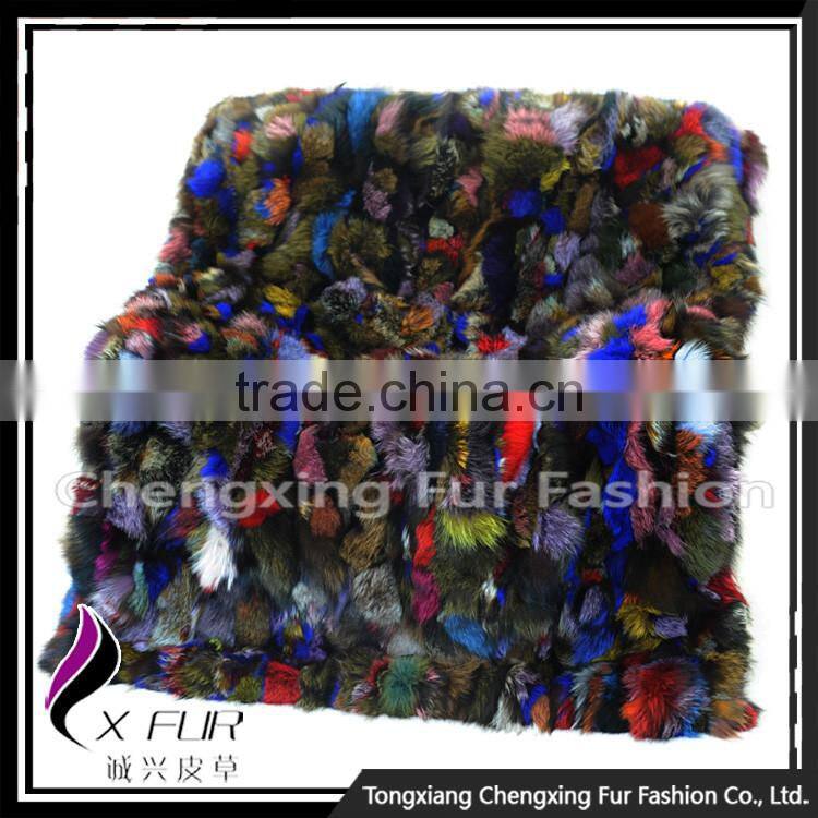CX-D-124 Colorful Hand Patchwork Thick Genuine Fox Fur Rug Rugs