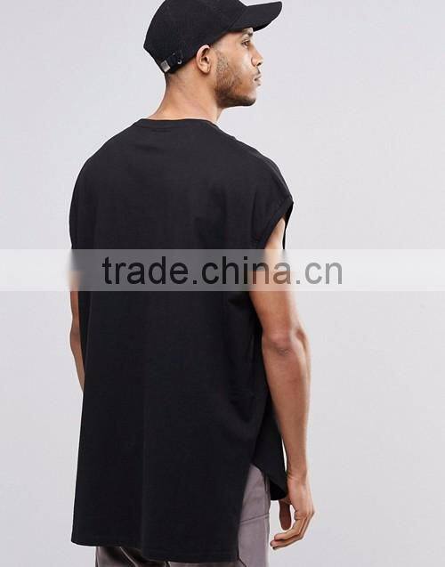 Men fashion plain crew neck curved front hem super oversized black tee shirts / t-shirt custom