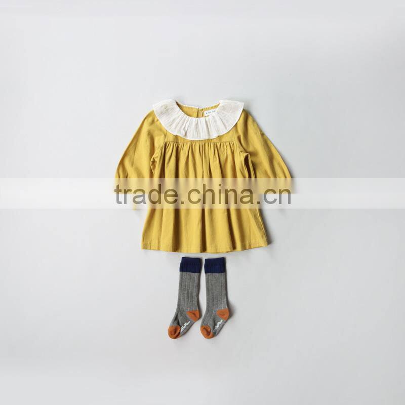 YDA3326korean girl dress autumn puffy sleeve solid color kid dress