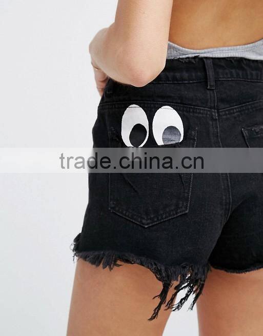 New design high waist shorts summer fashion printing denim shorts