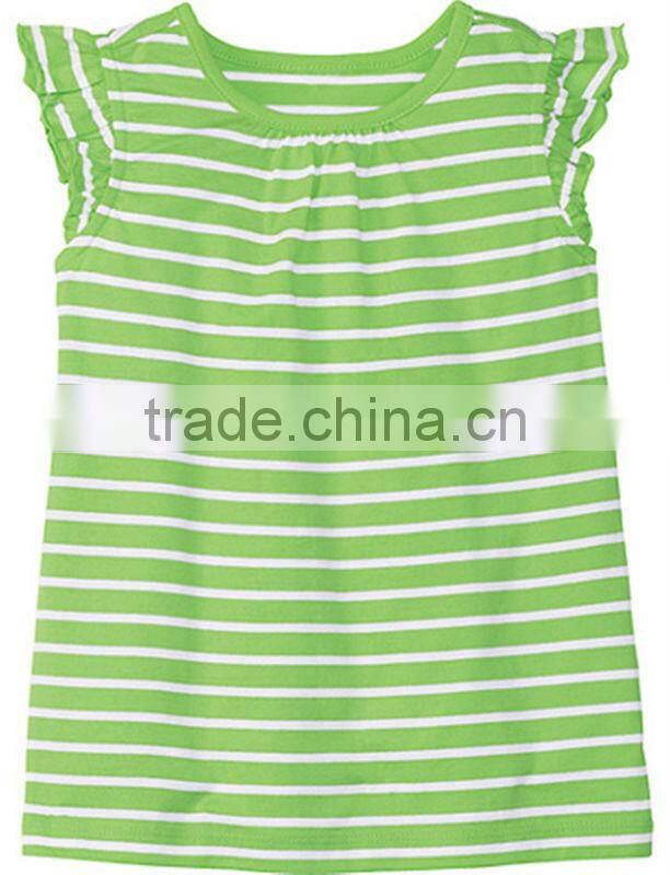 Ruffle sleeve striped v neck t shirt for Girls