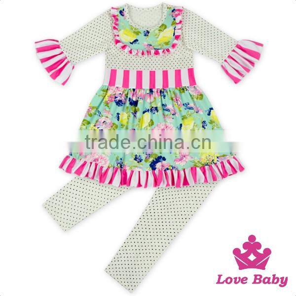 New Hot-sale Children Clothing Set Baby Girl Printing Wave Point Set Baby Girl Boutique Clothing Cosmetic Sets