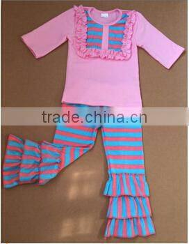 Hot sale cute fashion kids ruffle japamas fashion weastern girls japamas christmas baby outfit wholesale