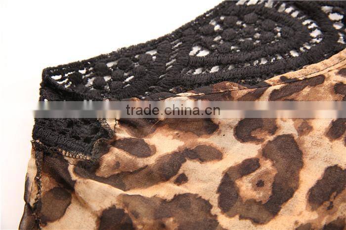 fashion butterfly style leopard printed casual ladies korean chiffon blouse 2015