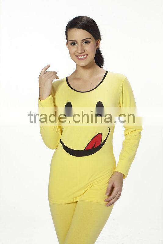 Smile face printed women long johns
