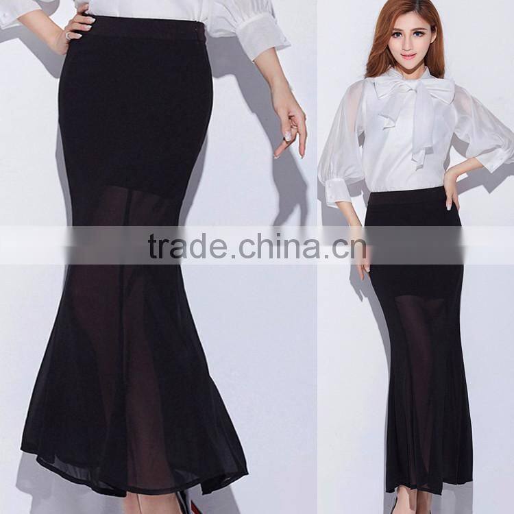 2016 oem services fishtail lady sexy maxi skirts pearl chiffon summer one piece long skirt for women