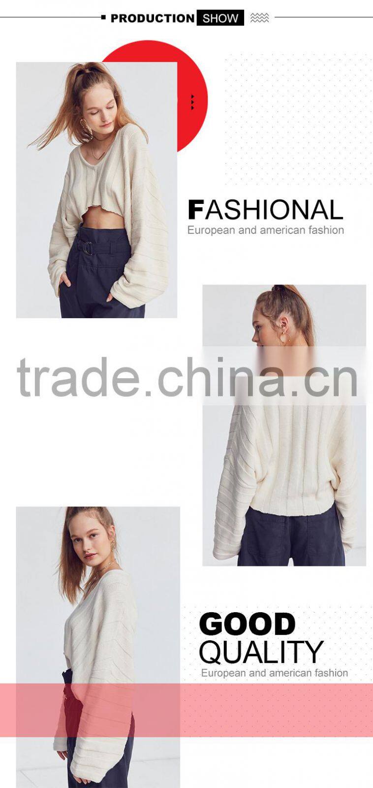 Ladies long sleeve fashion asymmetrical modern knitting crop top sweater with best quality
