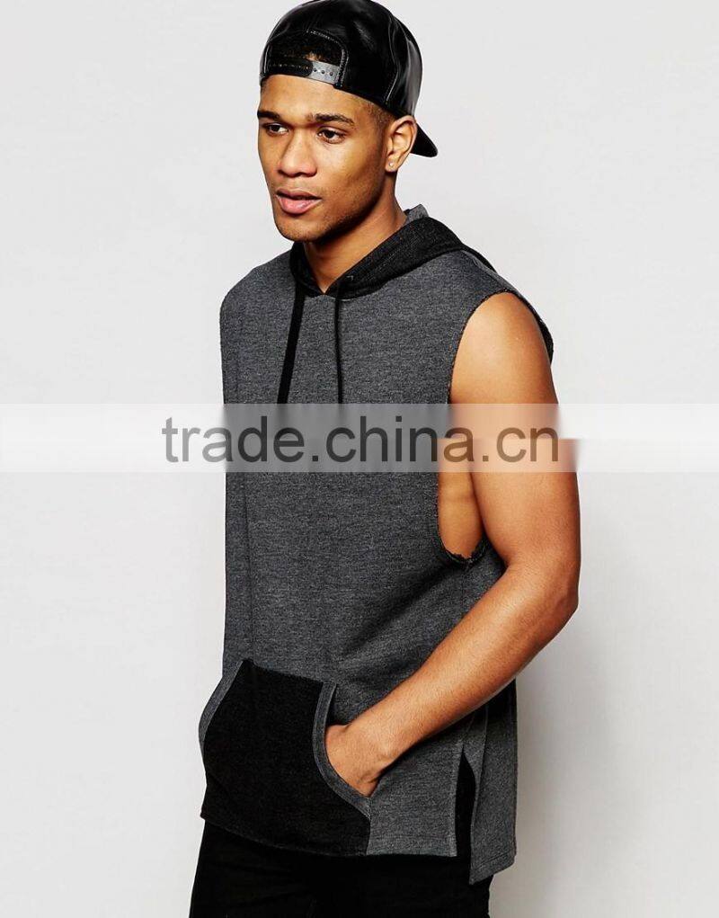 Longline Sleeveless Hoodie With Drop Armhole