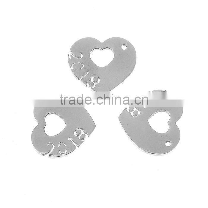 Custom Heart Silver Tone Number 2018 Stainless Steel Cut Out Charms