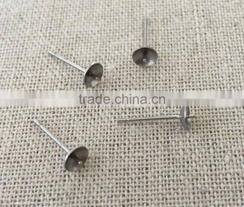 Stainless steel Handmade Stud Earrings Accessory Earrings Jewelry Making Findings Cross Bowl-Shaped Post for Ball Stud Earring
