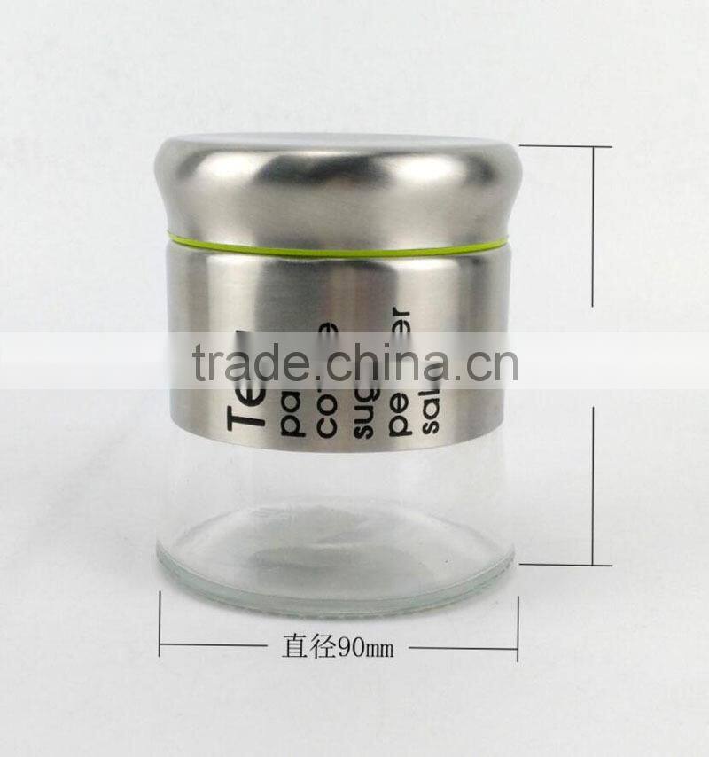 High quality stainless steel spice sugar salt pepper coffee storage bottle glass food storage jar
