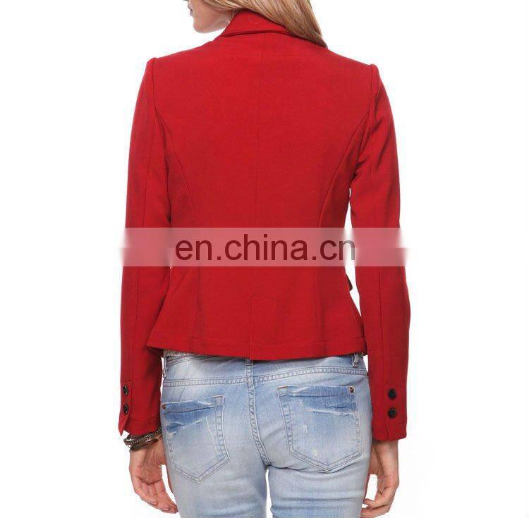 CHEFON Button Trim Women Plus Size Red Blazer CFB040