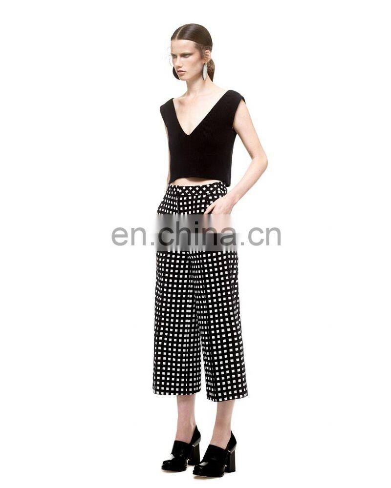 Womens Sexy Dress Crop Top and check long pants Two Piece Set