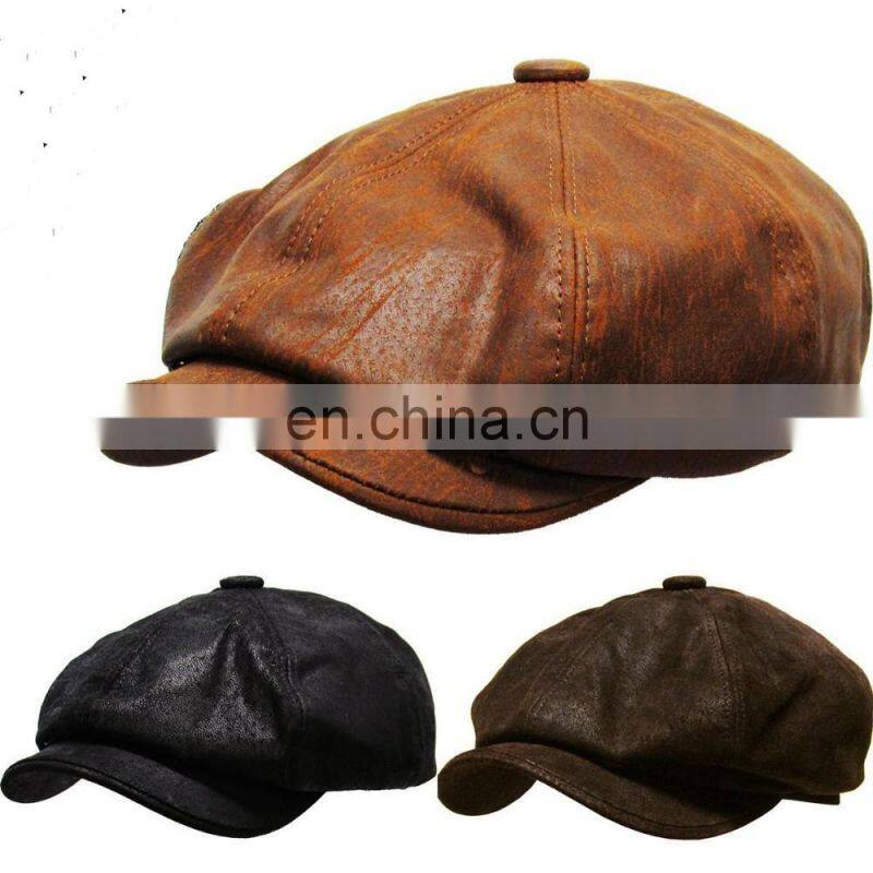 Genuine Leather Mens Ivy Hat Golf Driving Ascot Flat Cabbie Newsboy