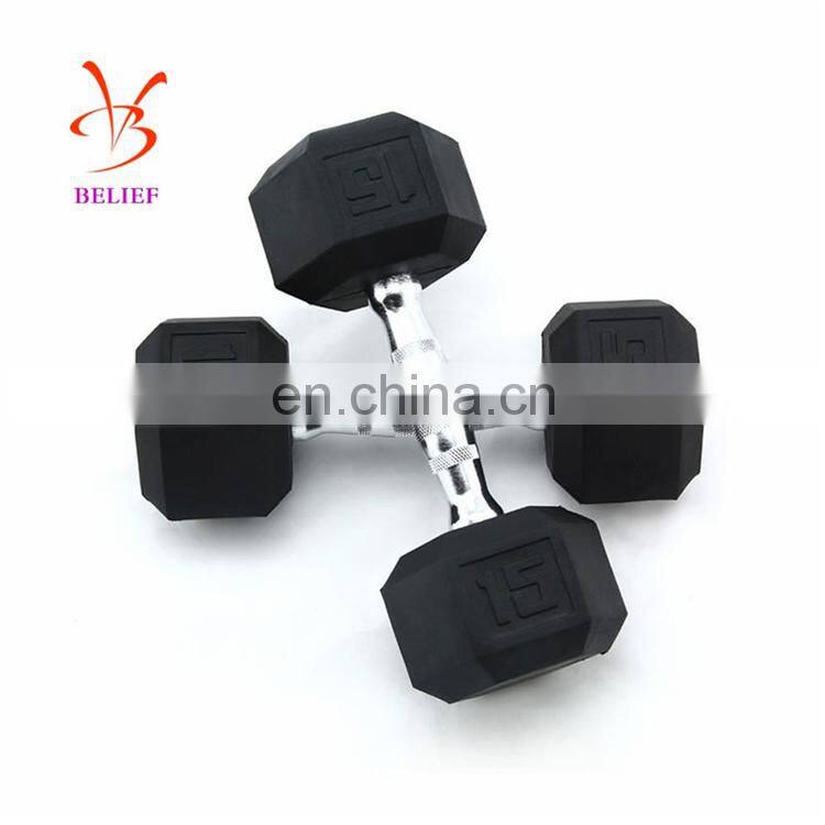 Wholesale 5-60lb top quality black rubber hex dumbbell