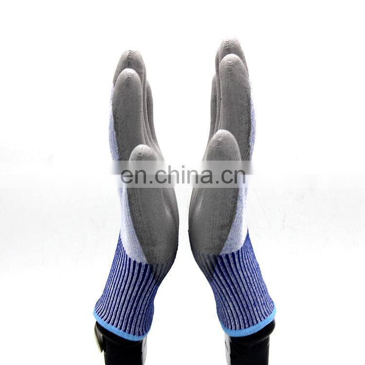 Leve 5 Grey PU coating HPPE Anti Cut Gloves