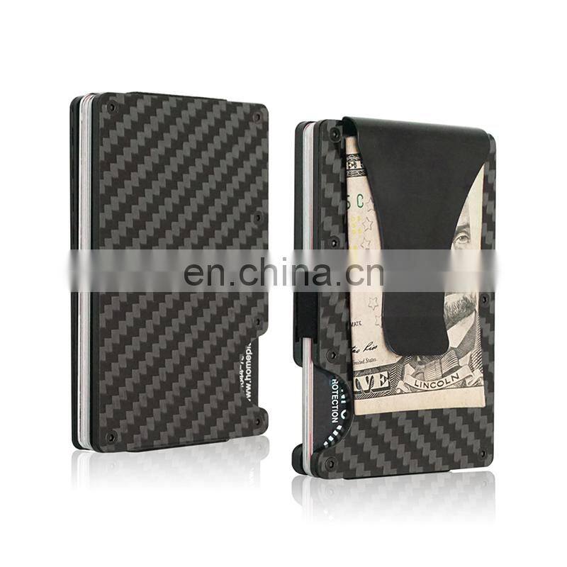2021 New Minimalist Carbon Fiber Card Case With Money Clip Aluminum Wallet metal Rfid Credit Card Holder wallet rfid blocking