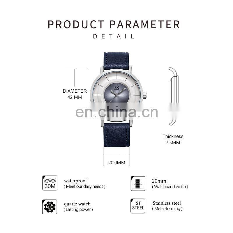 SHENGKE Dropshipping Men Blue Gray Black Leather Watches Luxury Male Sport Rome Watches Gift Christmas