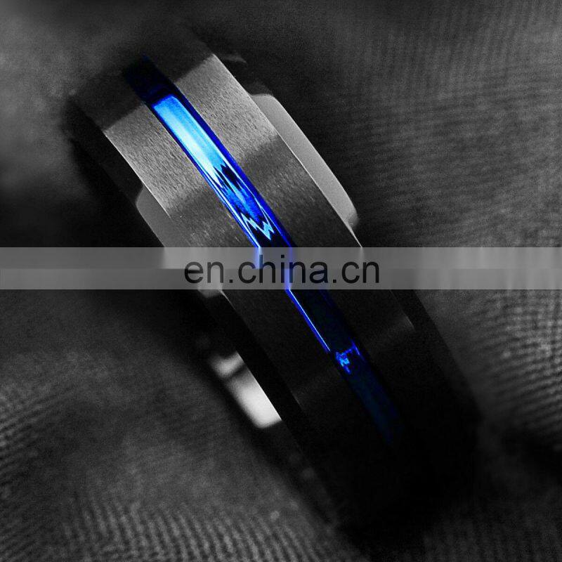 Fashion 8MM Men's Stainless Steel Rings Colorful Groove Beveled Edge Wedding Engagement Ring Men's Anniversary Jewelry