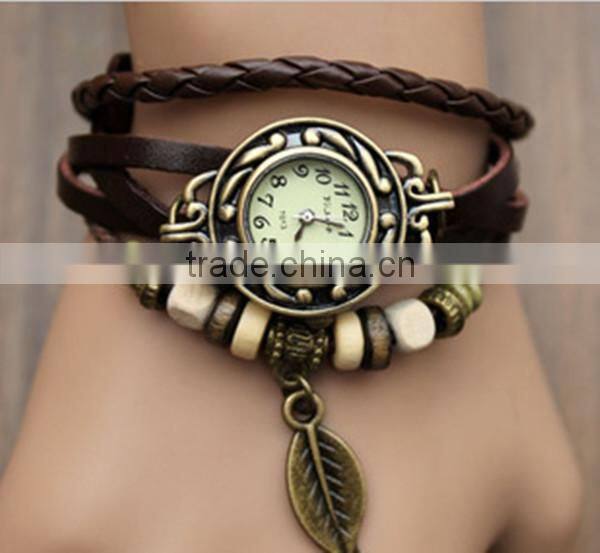 Traditional classic style bell and rose quartz watches F-01 with leather strap, bronzed watch case