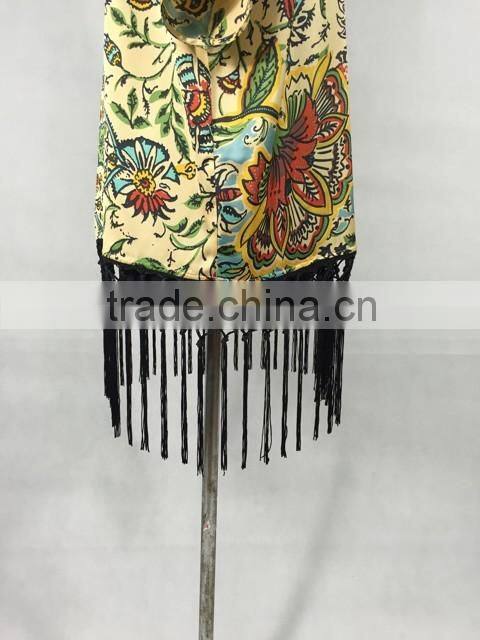 The latest tassel printing kimono cardigan types Ladies' blouse