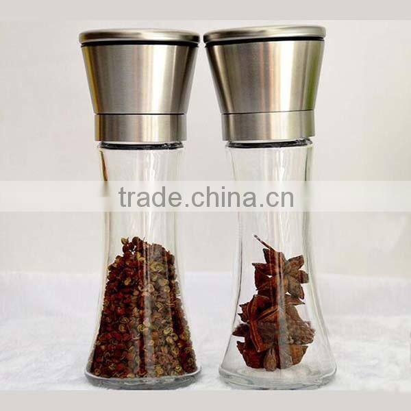 Amazon Manual Brushed Stainless Steel Salt and Pepper Mills Grinder Stunning Glass Body pepper grinder long bottle
