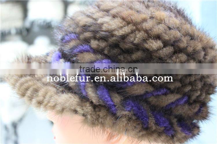 latest design sReal mink fur hat knitted winter headwear with lined