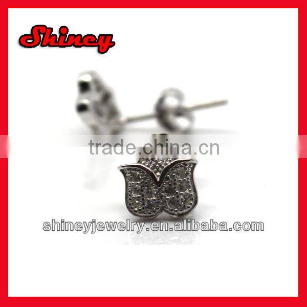 White & Yellow Round Diamond Micro Pave Setting Kite Shape Stud Earrings designer silver earring with pave cz