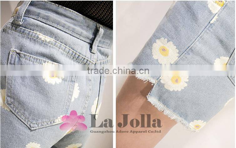 2016 Summer Ladies Short Trousers New Fashion Printing Jeans 242J