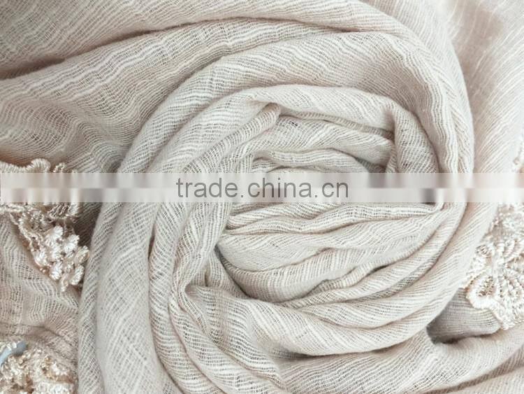 Good Quality New Embroidery Pattern Plain Cotton Linen Scarf Shawl