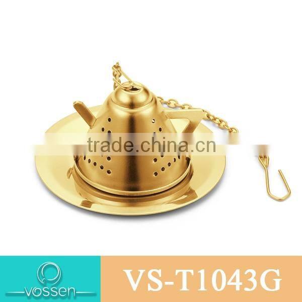 Gold plating tea pot shaped D tea infuser