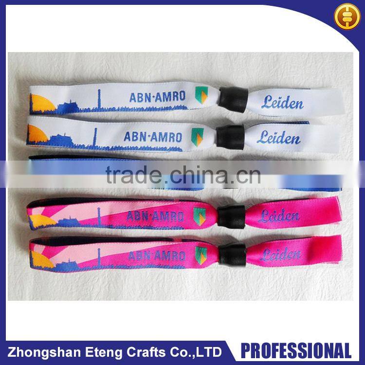High quality plastic button woven wristband/custom woven wristband/woven wristband