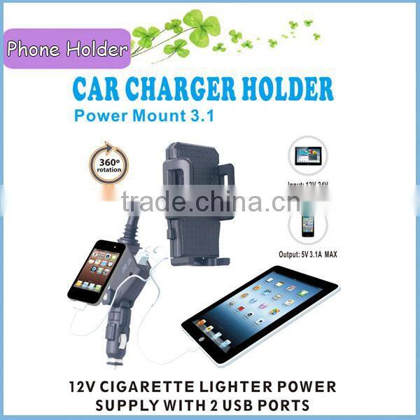 Car Phone Holder with 2 USB Ports Detachable Holder