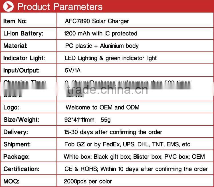 ultra slim colorful promotional gift solar charger power bank 1200mah