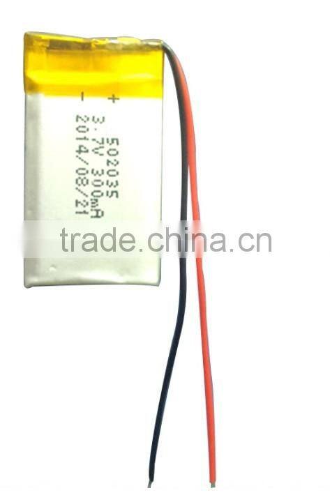 Small Rechargeable Lithium polymer battery 502035 300mAh 3.7V