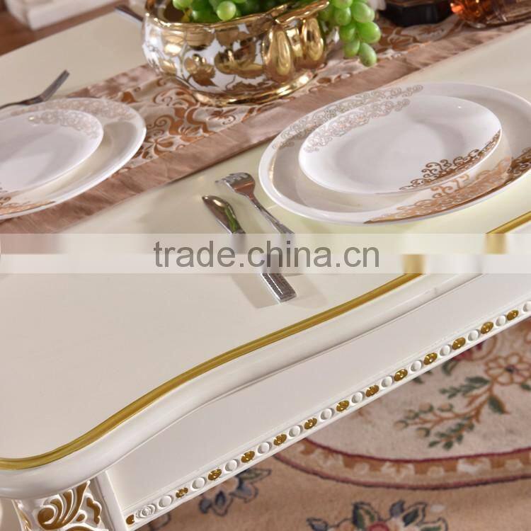 Luxury European solid wood banquet table hotel table and chairs with gold painted
