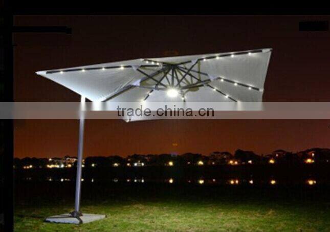 Leisure outdoor solar patio umbrella with 24 led lights handle crank and USB charger