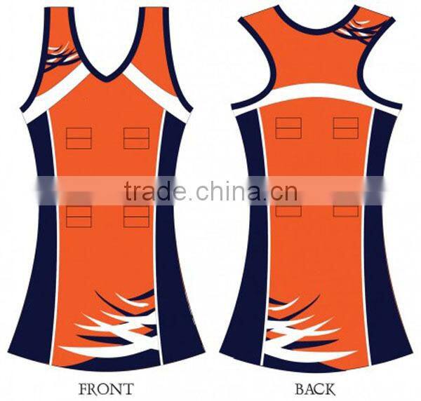 Sexy netball dress color orange design oem
