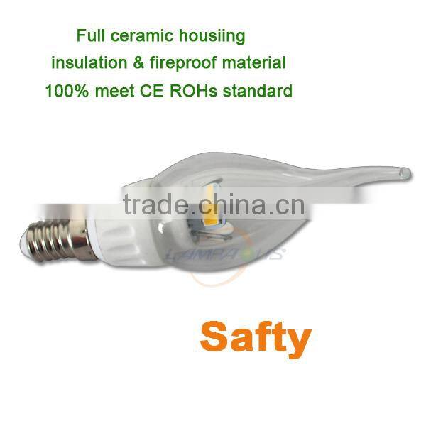 ce rohs e12 e14 e27 led chandelier candelabra bulb candle lights 85~265V AC ceramic 3w led candle lamp