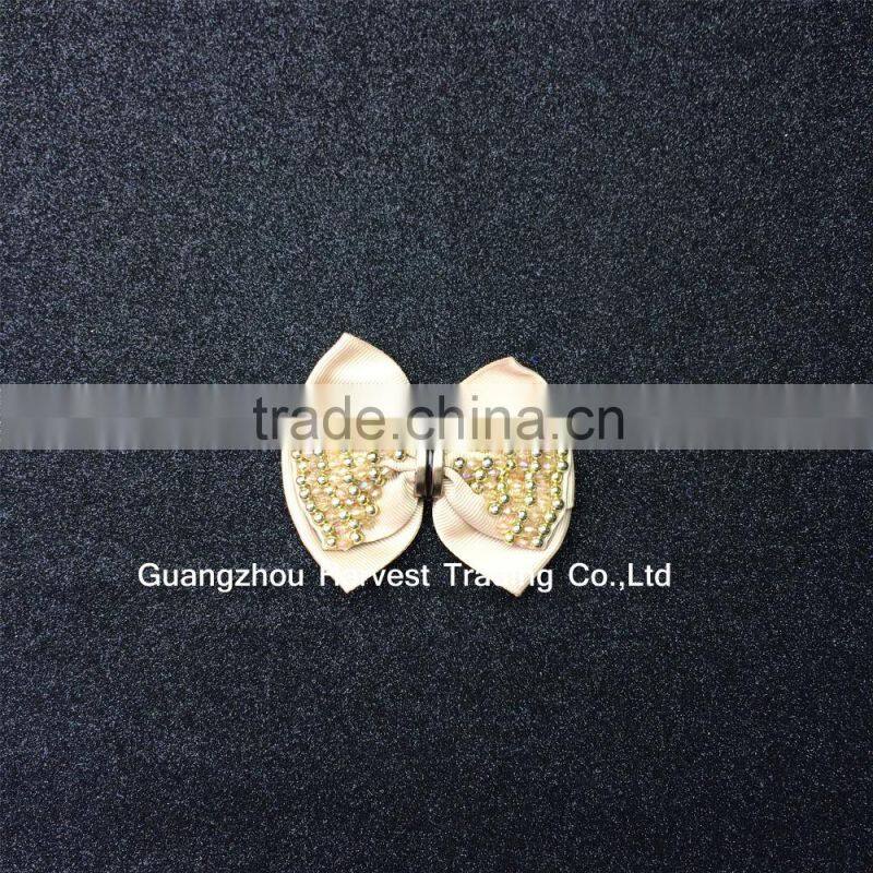 Beige Bow flower for shoe,Gold beads And Plastic Beads shoe flower decorations
