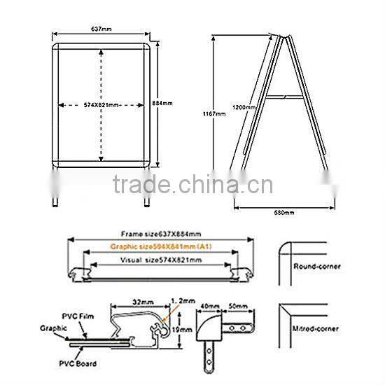 Hot-selling Aluminum A Frame Poster Board with Single Side and Double Side