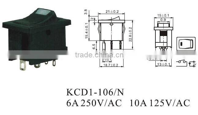CNGAD 6A KCD1 electrical rocker switch(mini rocker switch,boat switch)(KCD1-106/N)