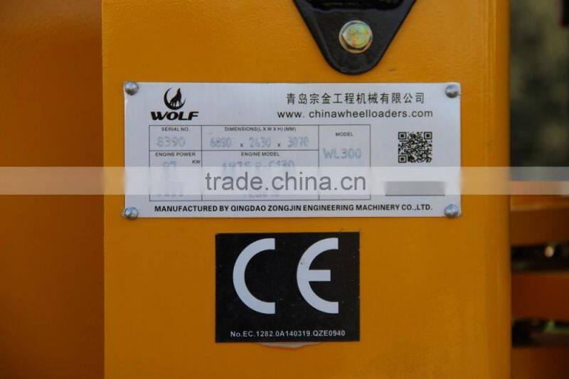 WOLF 2016 new hot sale loader, 3ton wheel loader for sale, 3 tons wheel loaders made in China