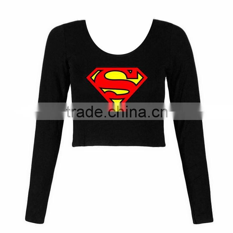Fashion Sexy Women Superman Long Sleeve Crop top tshirt cheap