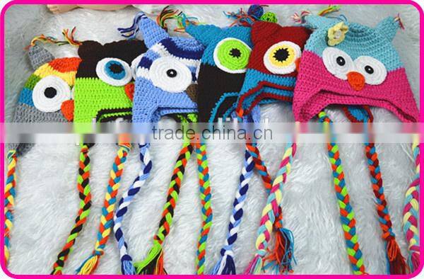 wholesale handmade cotton crochet kids animal winter hats