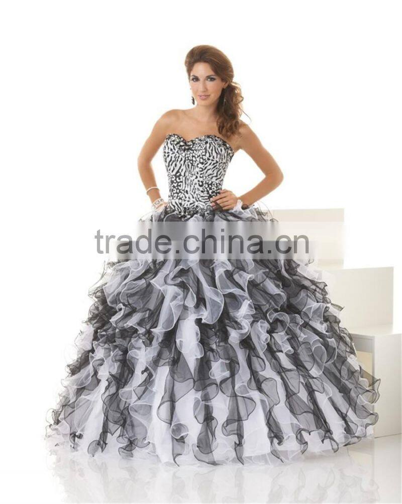 Classic Designer Ball gown Sweetheart Black and White Sexy Leopard Western Quinceanera Dresses with detachable skirt CYQ-004