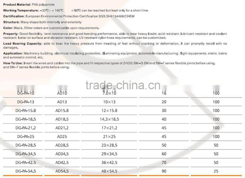 PA/PP/PE corrugated flexible pipe lightweight plastic corrugated pipe