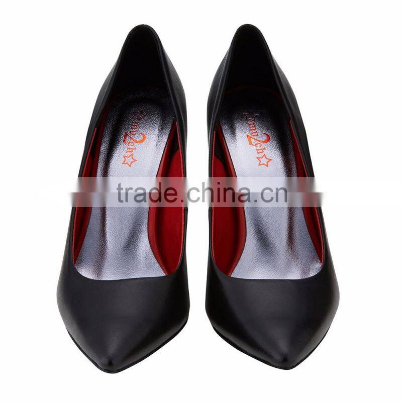 Fancy party High Heel pointed toe classic ladies breatheable PU lining comfortable black sheep skin pump shoes