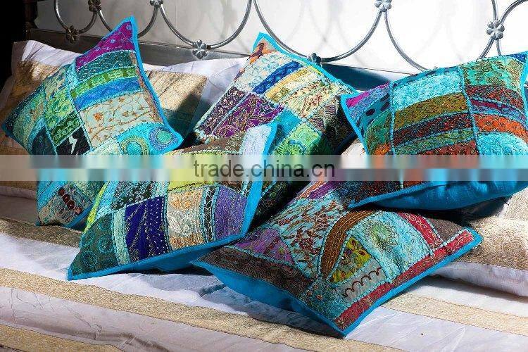 Traditional design silver kantha work cotton cushion cover 40*40cm